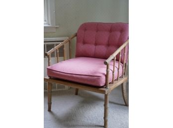 BAMBOO STYLE VINTAGE WOOD CHAIR WITH PINK CUSHION