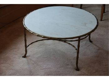 BAMBOO BRASS MARBLE TOP VINTAGE COFFEE TABLE