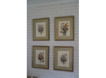LOT OF 4 FRENCH STYLE FLORAL PRINT SET WITH WOOD FRAME