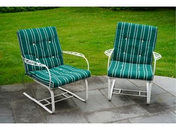 LOT OF 2 METAL OUTDOOR CHAIRS WITH GREEN CUSHION