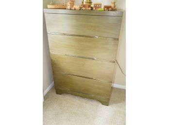 MID CENTURY 4 DRAWER TALL BOY PAINTED OLIVE GREEN