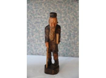 HAND CARVED WOOD RELIGIOUS FIGURINE, SIGNED AND DATEED 1998