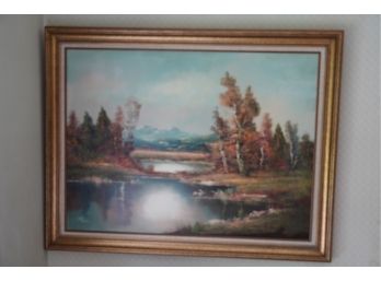 OIL ON CANVAS MOUNTAIN SCENERY, SIGNED
