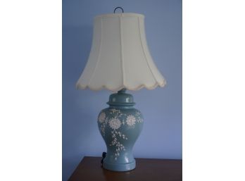 HAND PAINTED BLUE LAMP WITH FLOWER DESIGN