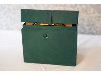 VINTAGE GREEN GLASS COASTERS WITH GREEN BOX