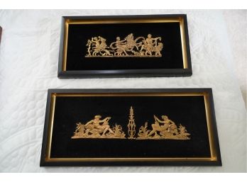 WALL HANGING FRENCH PROVINCIAL ART ON VELVET BACKING AND BRASS DISPLAY