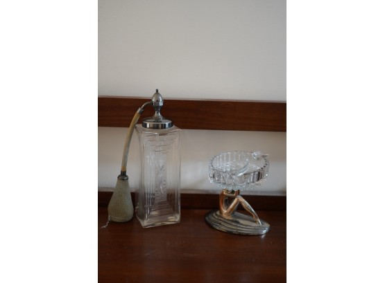 ART DECO BEAUTIFUL GLASS PERFUME BOTTLE AND SOAP HOLDER
