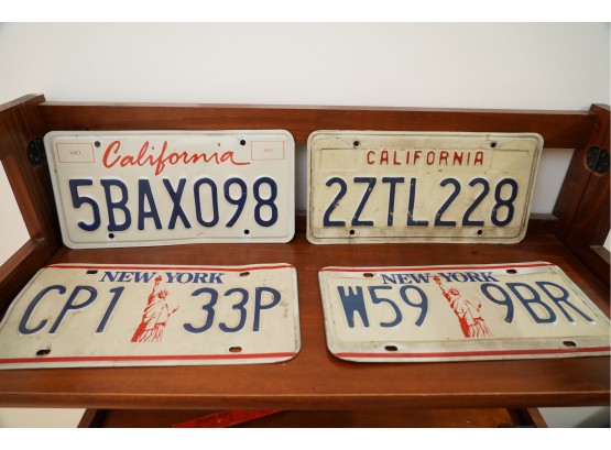 LOT OF 4 WHITE CALIFORNIA AND NEW YORK PLATES