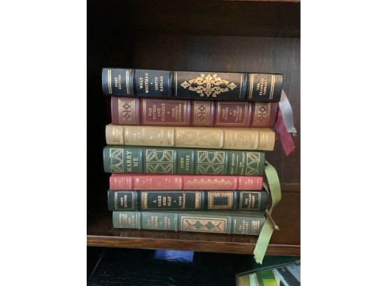 LOT OF 7 LEATHER-BOUND BOOKS INCLUDING WALT WHITMAN BY JUSTIN KARPLAN (G)
