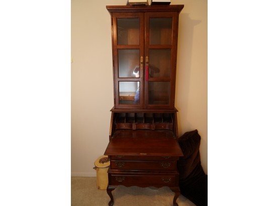 CLASSIC WOOD SECRETARY DESK WITH TOP CABINET STORAGE