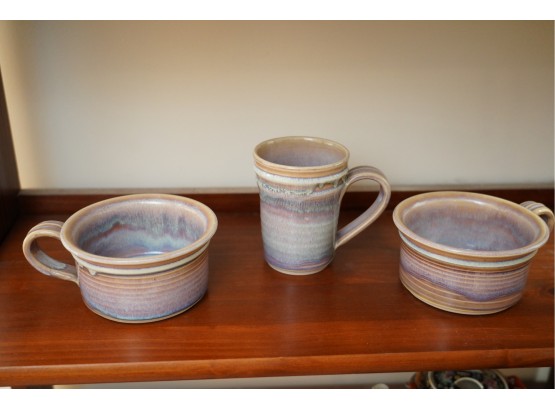 SET OF CERAMIC BOWLS AND 1 CUP SIGNED