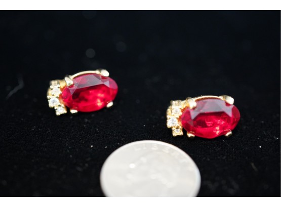 GORGEOUS VINTAGE CHRISTIAN DIOR CLIP ON EARRINGS WITH RED STONE