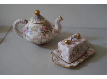 GORGEOUS VICTORIAN STYLE TEA KETTLE WITH BUTTER HOLDER