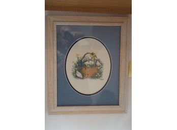 GORGEOUS VINTAGE NEEDLEPOINT OF DUCKS IN A BASKET SIGNED BY MK-97