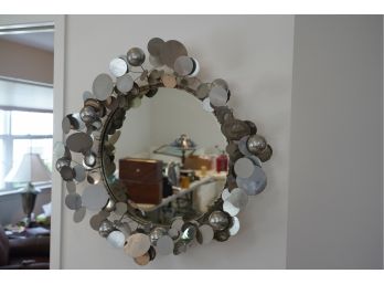 BEAUTIFUL VINTAGE MID CENTURY METAL MIRROR WITH METAL CIRCLES OUTLINING