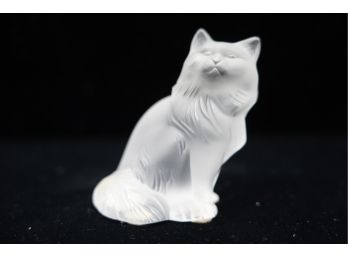 RARE! CLOUDY GLASS SIGNED LALIQUE FRANCE CAT FIGURINE 3IN HIGH