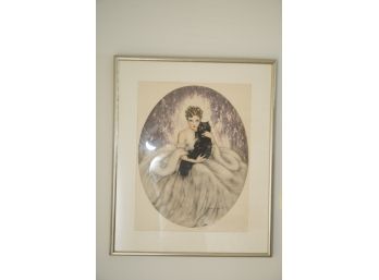 BEAUTIFUL PRINT OF A WOMEN HOLDING A CAT SIGNED BY LOUIS I CART