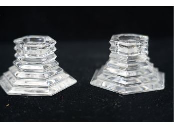 EVERYONE'S FAVORITE! PAIR OF BACCARAT GLASS SMALL CANDLE HOLDERS 2IN HIGH