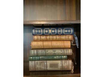 LOT OF 6 LEATHER-BOUND BOOKS INCLUDING A COAT OF VARNISH BY C.P. SNOW (A)