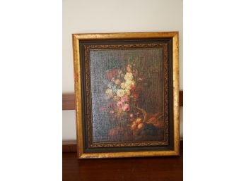 OIL ON CANVAS PAINTING OF FLOWER IN A GILDED STYLE FRAME