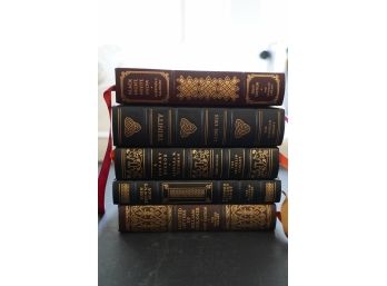 LOT OF 5 LEATHER-BOUND BOOKS INCLUDING FIRST EDITION BLACK NIGHT WHITE SNOW BY HARRISON E.