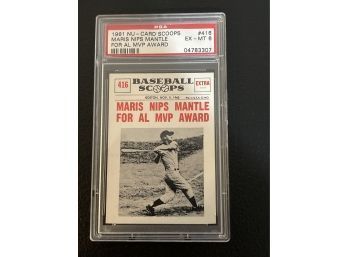 1961 NU-Card Scoops Maris Nips Mantle For AL MVP Award #416 - PSA Ex-MT 6
