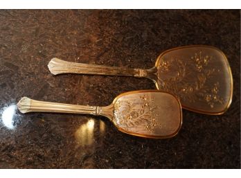 MATCHING ANTIQUE SILVER PLATE HAIR BRUSH WITH MIRROR