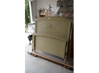 ANTIQUE FRENCH STYLE SOLID WOOD OLIVE GREEN TWIN BED FRAME