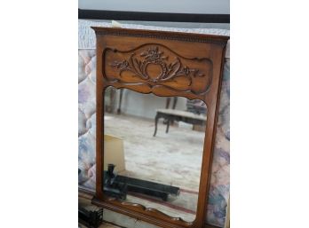 ANTIQUE STYLE WOOD MIRROR WITH HAND CARVED FLOWER DESIGN