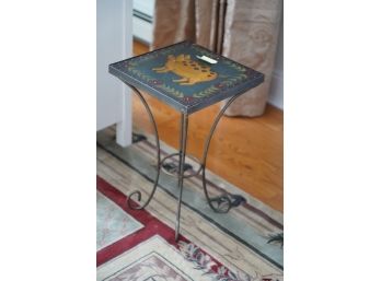 METAL SIDE TABLE WITH HAND PAINTED TOP OF A 'PIG'