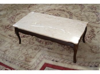 GORGEOUS MARBLE TOP WITH ANTIQUE WOOD FRAME COFFEE TABLE