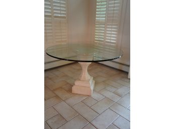 ART DECO 1990'S STYLE THICK GLASS TABLE WITH MARBLE BASE