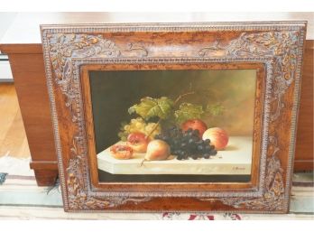 ORANTE FRAMED ANTIQUE REPRODUCTION OF FRUITS SIGNED BY L. RICCARDO ON A GILDED STYLE FRAME