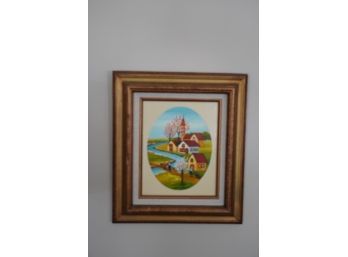 GORGEOUS PAINTING OF A VILLAGE SIGNED BY DUBROWSKI IN A GILDED FRAME