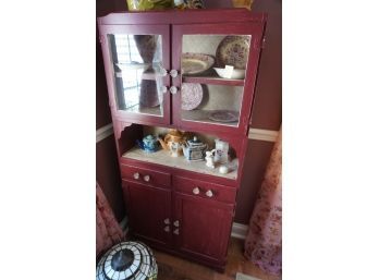 FARM HOUSE PAINTED RED ANTIQUE WOOD CABINET