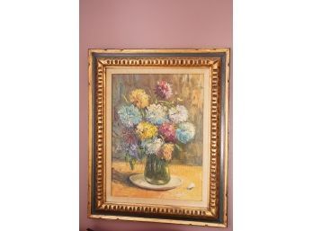 VINTAGE BEAUTIFUL OIL CANVAS PAINTING OF FLOWERS IN A GILDED FRAME