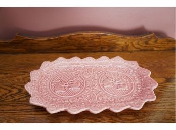 BEAUTIFUL PINK PORCELAIN MADE IN PORTUGAL DECORATION PLATE