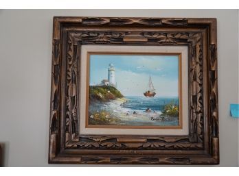 REPRODUCTION PAINTING OF A HOUSE LIGHT VIEW SIGNED