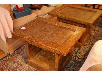 RARE PAIR OF SOLID WOOD SIDE TABLES