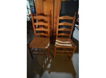 GREAT CONDITION PAIR OF WOOD CAHIRS WITH WICKER STYLE SEATS