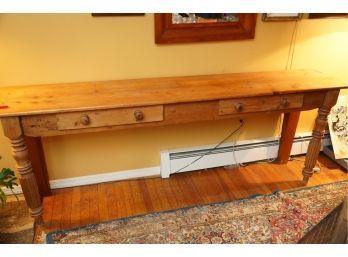 BEAUTIFUL ANTIQUE SOLID WOOD CONSOLE TABLE WITH 2 DRAWERS