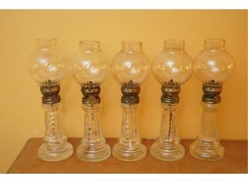 BUNDLE DEAL! BEAUTIFUL SET OF 5 ANTIQUE GLASS OIL LAMPS 9IN HIGH