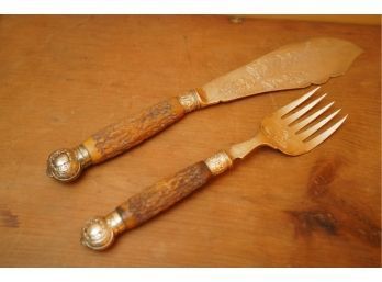 PAIR OF ANTIQUE SERVING UTENSILS WITH STERLING SILVER BOTTOM