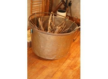 ANTIQUE COPPER METAL POT WITH BRANCHES