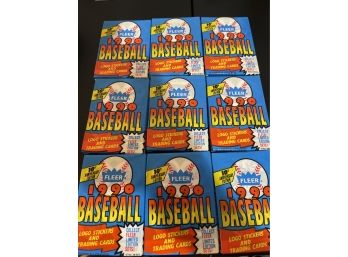 9 Packs Of 1990 Fleer Baseball Cards - 15 Cards & 1 Sticker In Each Pack