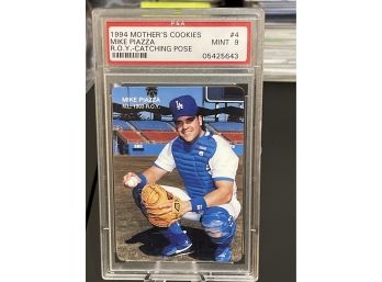 1994 Mothers Cookies Mike Piazza ROY Catching Pose - PSA Mint 9