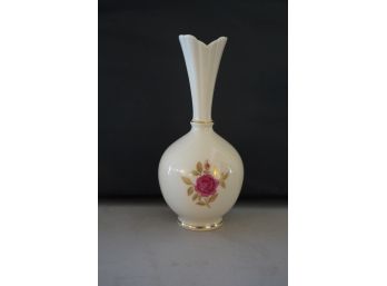 BEAUTIFUL SMALL LENOX FLOWE BASE WITH PINK FLOWER DESIGN, 8IN HIGH