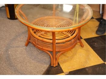 VINTAGE BAMBBO FRAME GLASS TOP COFFEE TABLE