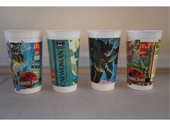 LOT OF 4 VINTAGE MCDONALD'S PLASTIC SODA CUPS, 6.5IN HIGH
