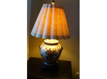 ASIAN STYLE WORKING PORCELAIN LAMP WITH WOOD BASE 24IN HIGH